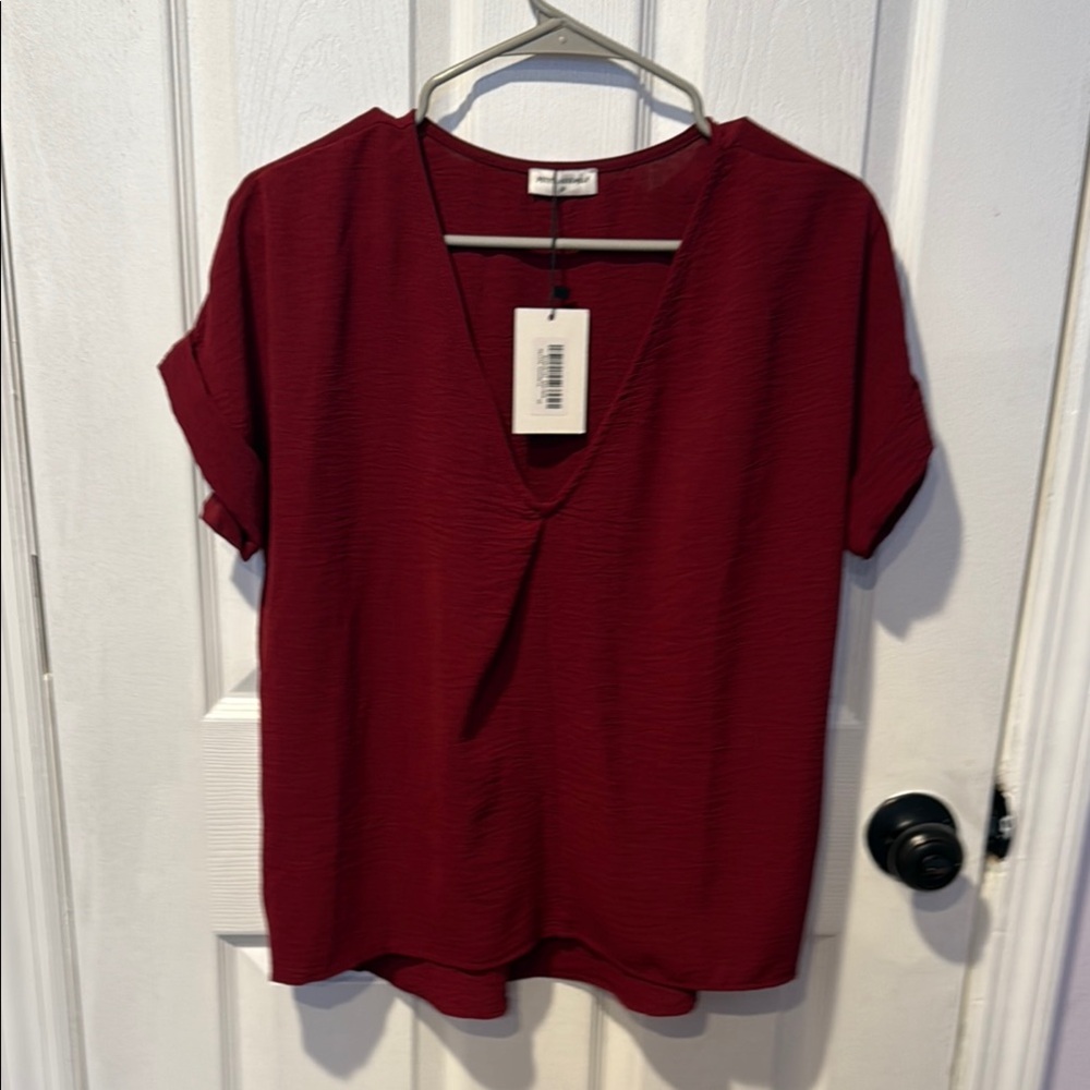 Women's Red V-Neck Top